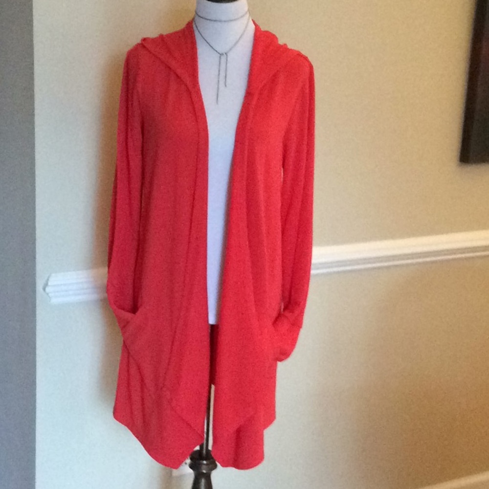 Cable & Gauge orange red knit hooded jacket